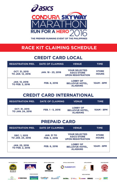 Condura Skyway Marathon 2016 Race Kit Claiming Schedule