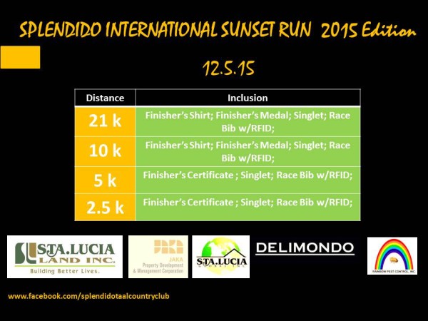 Splendido International Sunset Run 2015 Inclusions