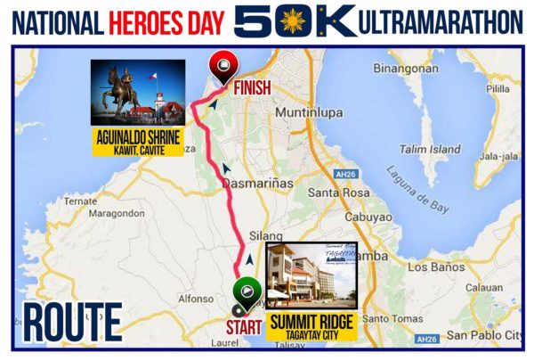 The National Heroes Day 50K Ultra Marathon 2016 Route
