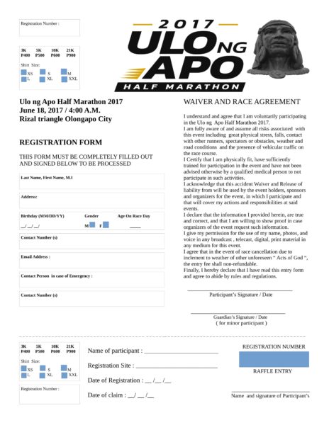 Ulo ng Apo Half Marathon 2017 Reg Form